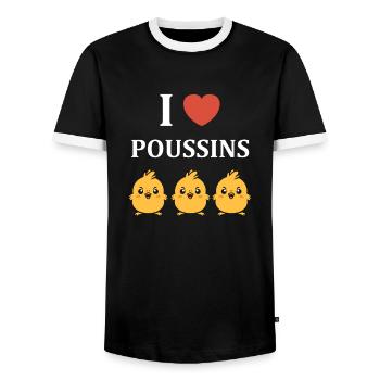 Humour petit poussin - T-shirt contrasté Homme - noir/blanc - Devant - AI Model Female 172 light (172cm) & AI Model Male 178 light (178cm)