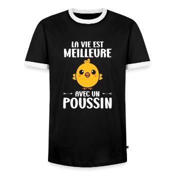 Humour bébé poussin - T-shirt contrasté Homme - noir/blanc - Devant - AI Model Female 172 light (172cm) & AI Model Male 178 light (178cm)