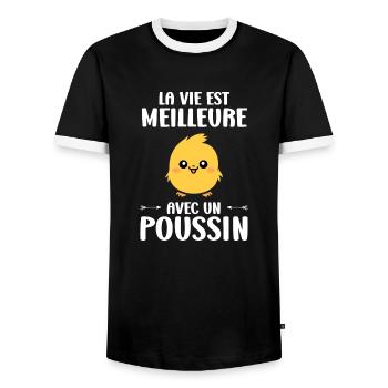 Humour petit poussin - T-shirt contrasté Homme - noir/blanc - Devant - AI Model Female 172 light (172cm) & AI Model Male 178 light (178cm)