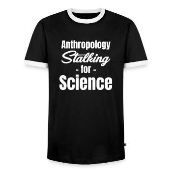 Anthropology Stalking for Science - Men's Ringer Shirt - black/white - Front - AI Model Female 172 light (172cm) & AI Model Male 178 light (178cm)