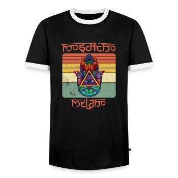 Yoga Namaste Hamsa Eye Hand Fluchschutz - Männer Kontrast-T-Shirt - Schwarz/Weiß - Vorne - AI Model Female 172 light (172cm) & AI Model Male 178 light (178cm)