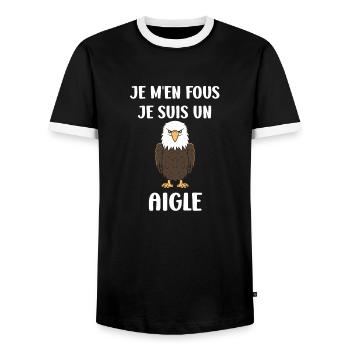 Citation humour Oiseau aigle - T-shirt contrasté Homme - noir/blanc - Devant - AI Model Female 172 light (172cm) & AI Model Male 178 light (178cm)