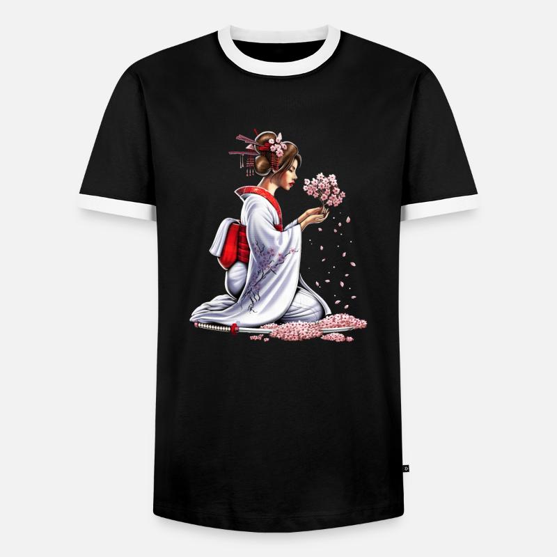 Ragazza samurai giapponese - Maglietta Contrast da uomo - nero/bianco