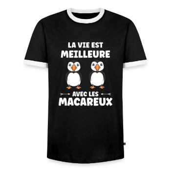 macareux - T-shirt contrasté Homme - noir/blanc - Devant - AI Model Female 172 light (172cm) & AI Model Male 178 light (178cm)