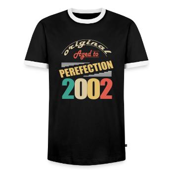 J’ai 22 ans | Je suis né en 2002 - birth - T-shirt contrasté Homme - noir/blanc - Devant - AI Model Female 172 light (172cm) & AI Model Male 178 light (178cm)