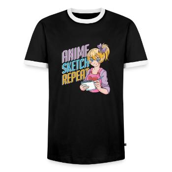 Anime Manga Anime Fille - T-shirt contrasté Homme - noir/blanc - Devant - AI Model Female 172 light (172cm) & AI Model Male 178 light (178cm)