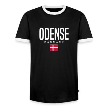 Odense, Denmark - Men's Ringer Shirt - black/white - Front - AI Model Female 172 light (172cm) & AI Model Male 178 light (178cm)