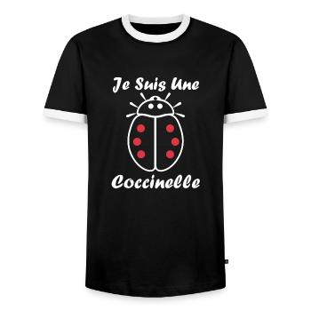 Citation Humour Petite coccinelle - T-shirt contrasté Homme - noir/blanc - Devant - AI Model Female 172 light (172cm) & AI Model Male 178 light (178cm)