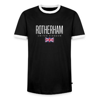 Rotherham, England, United Kingdom - Men's Ringer Shirt - black/white - Front - AI Model Female 172 light (172cm) & AI Model Male 178 light (178cm)