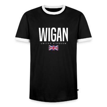 Wigan England Großbritannien - Männer Kontrast-T-Shirt - Schwarz/Weiß - Vorne - AI Model Female 172 light (172cm) & AI Model Male 178 light (178cm)