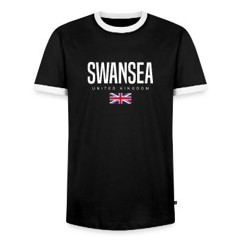 Swansea England Großbritannien - Männer Kontrast-T-Shirt - Schwarz/Weiß - Vorne - AI Model Female 172 light (172cm) & AI Model Male 178 light (178cm)