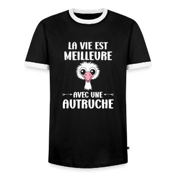 citation humoristique autruche - T-shirt contrasté Homme - noir/blanc - Devant - AI Model Female 172 light (172cm) & AI Model Male 178 light (178cm)
