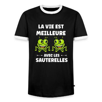 Insecte humour Sauterelle - T-shirt contrasté Homme - noir/blanc - Devant - AI Model Female 172 light (172cm) & AI Model Male 178 light (178cm)