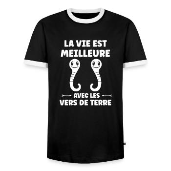 Humour ver de terre - T-shirt contrasté Homme - noir/blanc - Devant - AI Model Female 172 light (172cm) & AI Model Male 178 light (178cm)