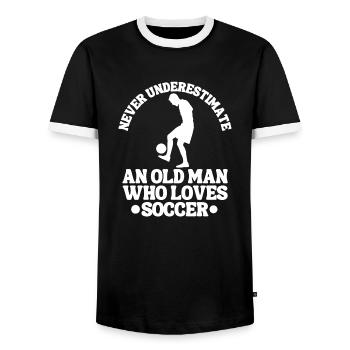 Équipe de football Joueur de football Conception de football - T-shirt contrasté Homme - noir/blanc - Devant - AI Model Female 172 light (172cm) & AI Model Male 178 light (178cm)