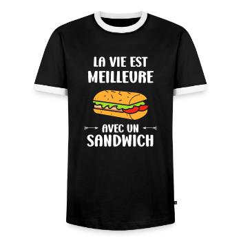 Humour sandwich - T-shirt contrasté Homme - noir/blanc - Devant - AI Model Female 172 light (172cm) & AI Model Male 178 light (178cm)