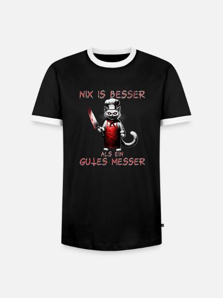 Gruseliger Koch Katze - Männer Kontrast-T-Shirt - Schwarz/Weiß