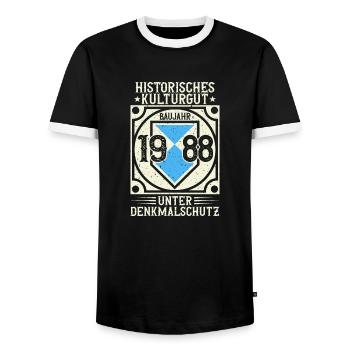 Baujahr 1988 Geboren, Geburtstag Jahrgang 1988 - Männer Kontrast-T-Shirt - Schwarz/Weiß - Vorne - AI Model Female 172 light (172cm) & AI Model Male 178 light (178cm)