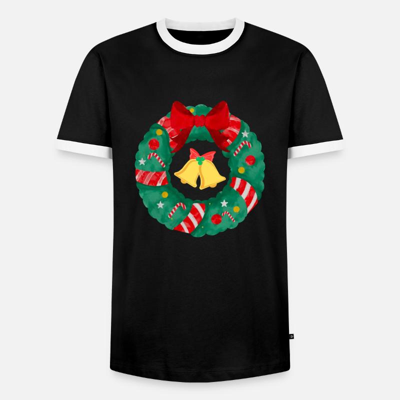 Weihnachtskranz mit Glocken - Männer Kontrast-T-Shirt - Schwarz/Weiß