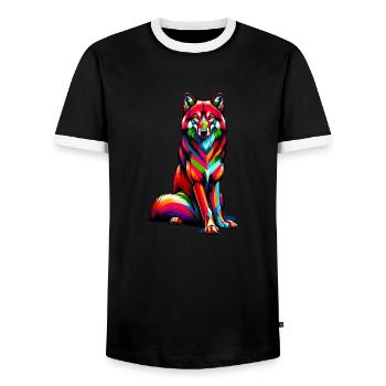 Colorful Pop Art Red Wolf Lover Wolves - Men's Ringer Shirt - black/white - Front - AI Model Female 172 light (172cm) & AI Model Male 178 light (178cm)