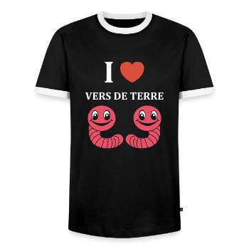 Humour ver de terre - T-shirt contrasté Homme - noir/blanc - Devant - AI Model Female 172 light (172cm) & AI Model Male 178 light (178cm)