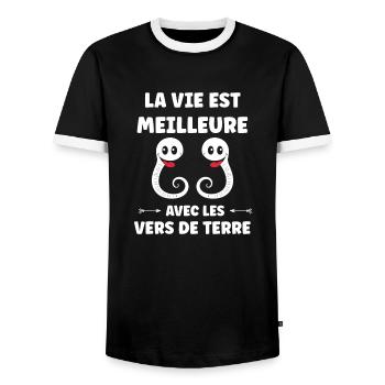 Humour ver de terre - T-shirt contrasté Homme - noir/blanc - Devant - AI Model Female 172 light (172cm) & AI Model Male 178 light (178cm)