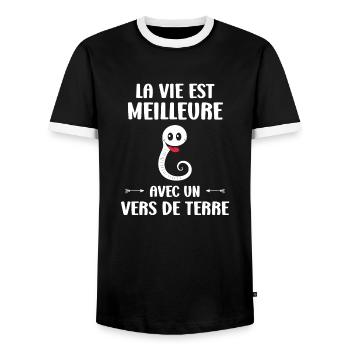 Humour ver de terre - T-shirt contrasté Homme - noir/blanc - Devant - AI Model Female 172 light (172cm) & AI Model Male 178 light (178cm)