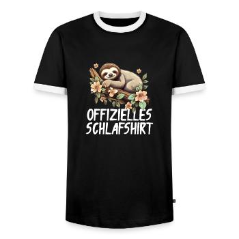 Offizelles Schlafshirt Faultier - Männer Kontrast-T-Shirt - Schwarz/Weiß - Vorne - AI Model Female 172 light (172cm) & AI Model Male 178 light (178cm)