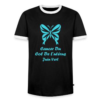 Sensibilisation au cancer du col de l'utérus - T-shirt contrasté Homme - noir/blanc - Devant - AI Model Female 172 light (172cm) & AI Model Male 178 light (178cm)
