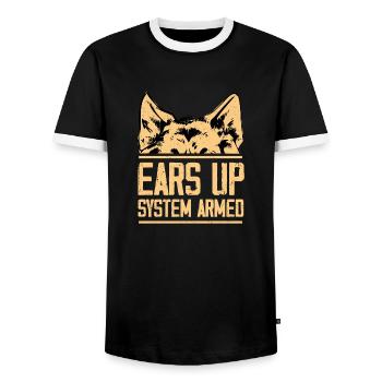 Ears Up System Armed Dog Mom Dad German Shepherd - Men's Ringer Shirt - black/white - Front - AI Model Female 172 light (172cm) & AI Model Male 178 light (178cm)