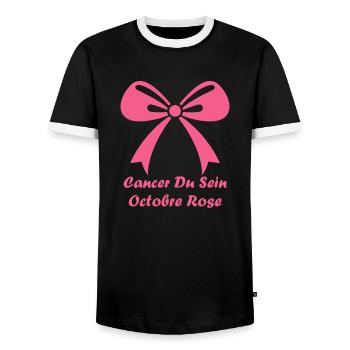 Sensibilisation cancer du sein - T-shirt contrasté Homme - noir/blanc - Devant - AI Model Female 172 light (172cm) & AI Model Male 178 light (178cm)