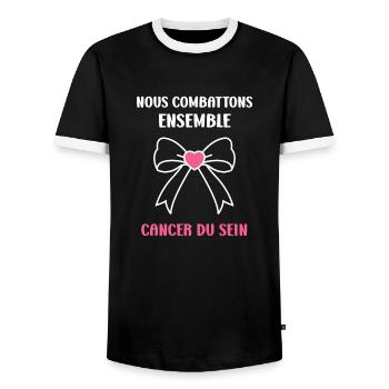 Sensibilisation cancer du sein - T-shirt contrasté Homme - noir/blanc - Devant - AI Model Female 172 light (172cm) & AI Model Male 178 light (178cm)