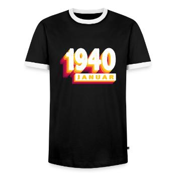 January 1940 0 84 years Man Woman Birthday - Men's Ringer Shirt - black/white - Front - AI Model Female 172 light (172cm) & AI Model Male 178 light (178cm)