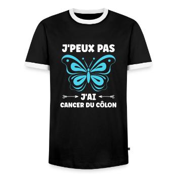 Sensibilisation au cancer du côlon - T-shirt contrasté Homme - noir/blanc - Devant - AI Model Female 172 light (172cm) & AI Model Male 178 light (178cm)