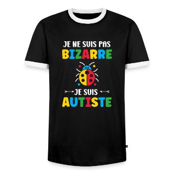 Je ne suis pas bizarre je suis autiste - T-shirt contrasté Homme - noir/blanc - Devant - AI Model Female 172 light (172cm) & AI Model Male 178 light (178cm)