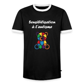Animal Sensibilisation à l'autisme - T-shirt contrasté Homme - noir/blanc - Devant - AI Model Female 172 light (172cm) & AI Model Male 178 light (178cm)