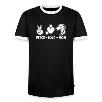 Greyhound Windhund Peace Love Dog Mom - Men's Ringer Shirt - black/white - Front - AI Model Female 172 light (172cm) & AI Model Male 178 light (178cm)