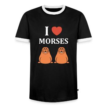 Animal humour Morse - T-shirt contrasté Homme - noir/blanc - Devant - AI Model Female 172 light (172cm) & AI Model Male 178 light (178cm)