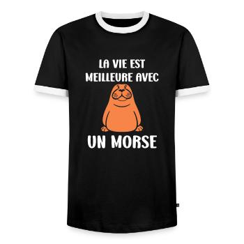 Animal humour Morse - T-shirt contrasté Homme - noir/blanc - Devant - AI Model Female 172 light (172cm) & AI Model Male 178 light (178cm)