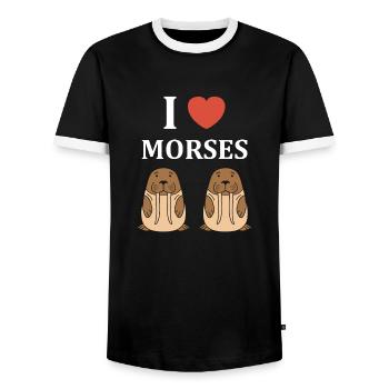 Animal humour Morse - T-shirt contrasté Homme - noir/blanc - Devant - AI Model Female 172 light (172cm) & AI Model Male 178 light (178cm)