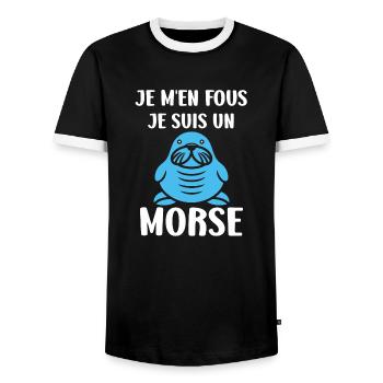 Animal humour Morse - T-shirt contrasté Homme - noir/blanc - Devant - AI Model Female 172 light (172cm) & AI Model Male 178 light (178cm)