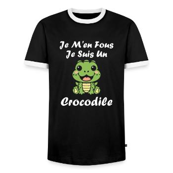 Humour Crocodile - T-shirt contrasté Homme - noir/blanc - Devant - AI Model Female 172 light (172cm) & AI Model Male 178 light (178cm)