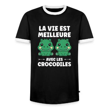Humour Crocodile - T-shirt contrasté Homme - noir/blanc - Devant - AI Model Female 172 light (172cm) & AI Model Male 178 light (178cm)