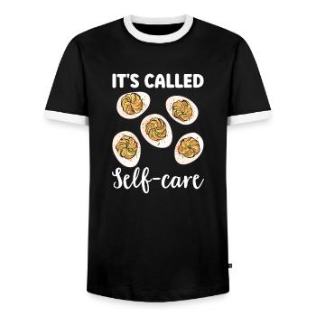 Stuffed Eggs Deviled Eggs - Men's Ringer Shirt - black/white - Front - AI Model Female 172 light (172cm) & AI Model Male 178 light (178cm)