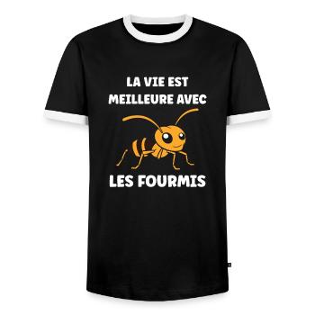 Humour fourmis - T-shirt contrasté Homme - noir/blanc - Devant - AI Model Female 172 light (172cm) & AI Model Male 178 light (178cm)