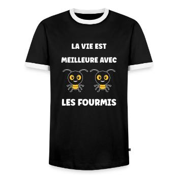 Humour fourmis - T-shirt contrasté Homme - noir/blanc - Devant - AI Model Female 172 light (172cm) & AI Model Male 178 light (178cm)