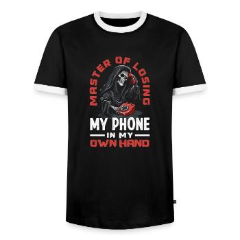 Master of Losing My Phone Grim Reaper Funny Humor - Männer Kontrast-T-Shirt - Schwarz/Weiß - Vorne - AI Model Female 172 light (172cm) & AI Model Male 178 light (178cm)