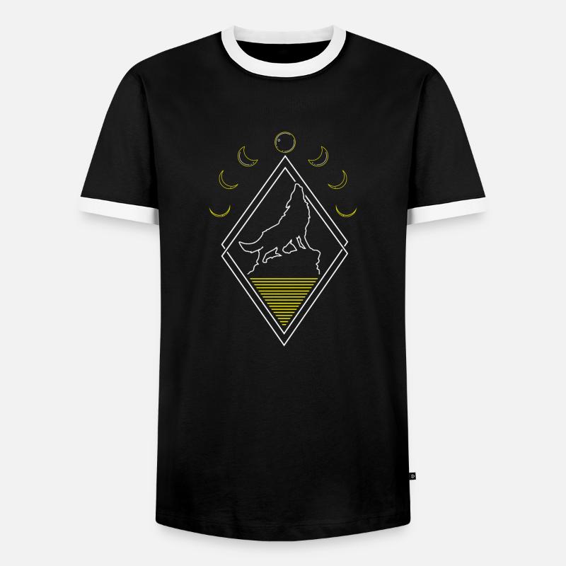 Wolf Abstract Moon Phases - Men's Ringer Shirt - black/white