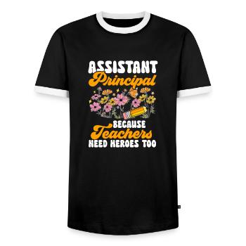 Deputy Principal - Men's Ringer Shirt - black/white - Front - AI Model Female 172 light (172cm) & AI Model Male 178 light (178cm)