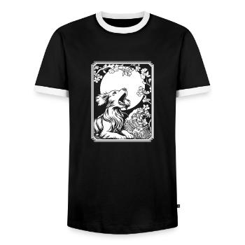 Brittany Spaniel Japan Cherry Blossom Moon - Männer Kontrast-T-Shirt - Schwarz/Weiß - Vorne - AI Model Female 172 light (172cm) & AI Model Male 178 light (178cm)